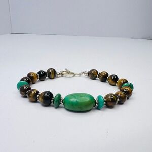 Tiger's‎ Eye and Quartzite Bracelet 8" Toggle Clasp Crystals Boho Courage